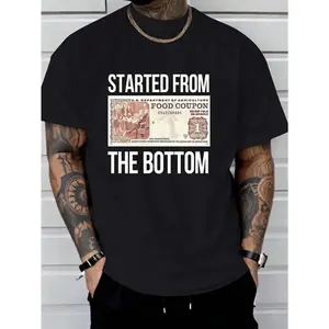 Cotton Men'S Black Cotton T-Shirt - Started From The Bottom Graphic Tee - Soft Breathable Crew Neck Shirt - Regular Fit Everyday Casual Streetwear Machine Washable All-Season Apparel, Summer Comfort Clothing, Bold  Golf Gift T-Shirt For Men And Women