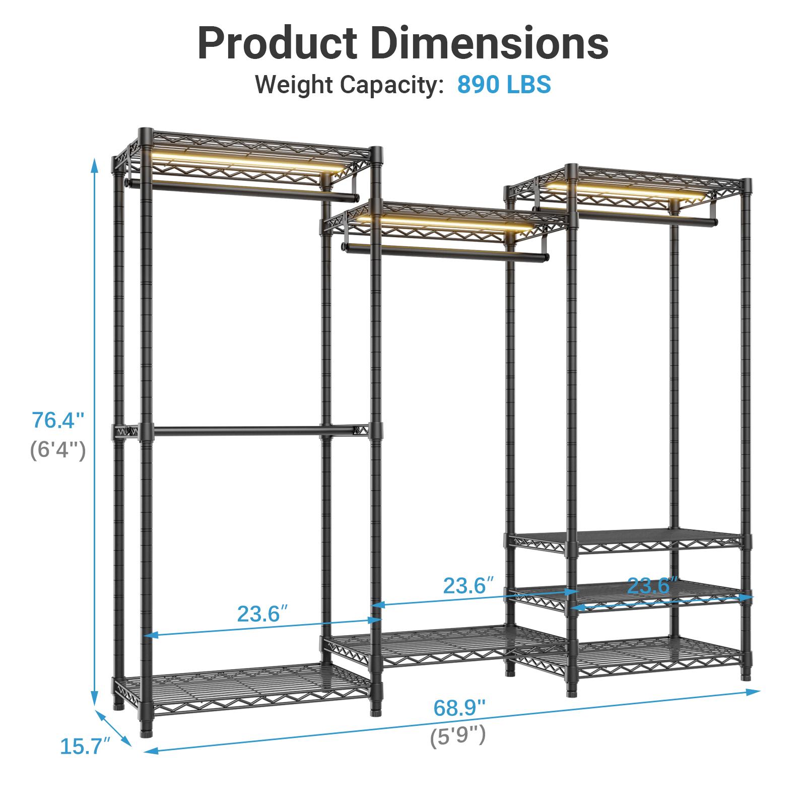 VIPEK V5 Series Closet Rack Wardrobe, Heavy Duty Freestanding Clothes Rack with 4 Rods & 8 Adjustable Shelves, Max Load 890LBS for Bedroom Storage