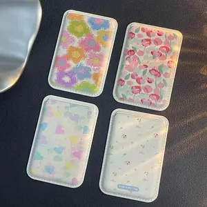 Cute Flower Pattern Phone Card Holder, Magnetic Phone Card Holder, Phone Accessories for iPhone, Mount