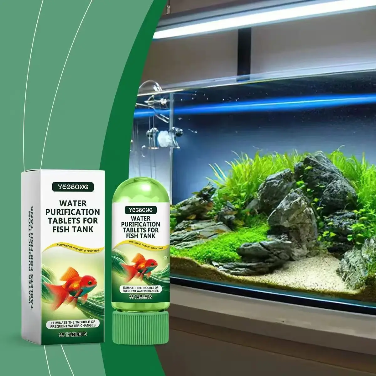Yegbong Aquarium Fish Tank Water Purification Tablets, Algae Remover for Fish Tank, Algae Killer and Sludge Control for Clean Water Maintenance, Effective Impurity Treatment