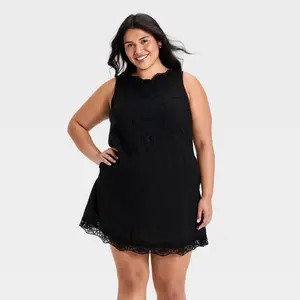 Women's Cutwork Mini Shift Dress - Universal Thread Black 4X