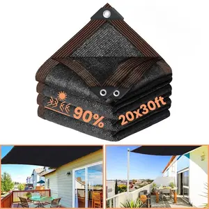 sunblock net 90% Black Shade Cloth- 20 x 30 FT Sunblock Garden Cloth Sun Mesh Tarp with Reinforced Grommets for Greenhouse Patio Backyard Plants Pergola Chicken Coop sunshade uv block Solar Parasol