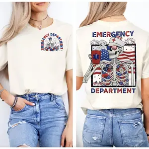 Emergency Department Nurse 4th July T-Shirt, Skeleton ER Nurse Shirt, Skeleton Emergency Room Medicine Nurse Tee, Emergency Nurse Gift, RN Nursing Tee