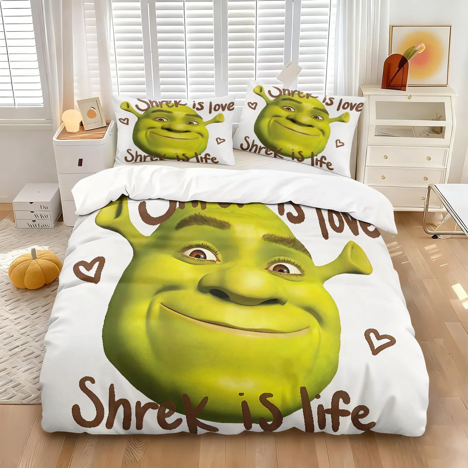 Shrek-themed Duvet Cover Set, Bed Covers, Featuring One Duvet Cover and One or Two Pillowcases, Eye-catching and Playful, Perfect for Cartoon Lovers, Soft and Comfortable