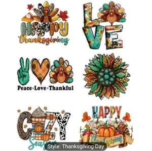 6pcs/set Large New Design Thanksgiving Day Theme DIY Iron On Transfer Stickers For Jackets Jeans T-shirts Turkey Day Plastisol Heat Transfer Sticker For Clothing