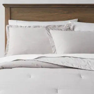 Full/Queen Cotton Linen Chambray Comforter & Sham Set Gray - Threshold