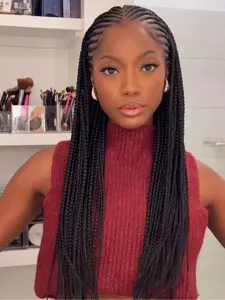 36 Inch Side Part Braided Wig for Women, Full Lace Front Box Braid Synthetic Hair, Natural Deep Side Part, Daily Use, Synthetic Curly Wigs