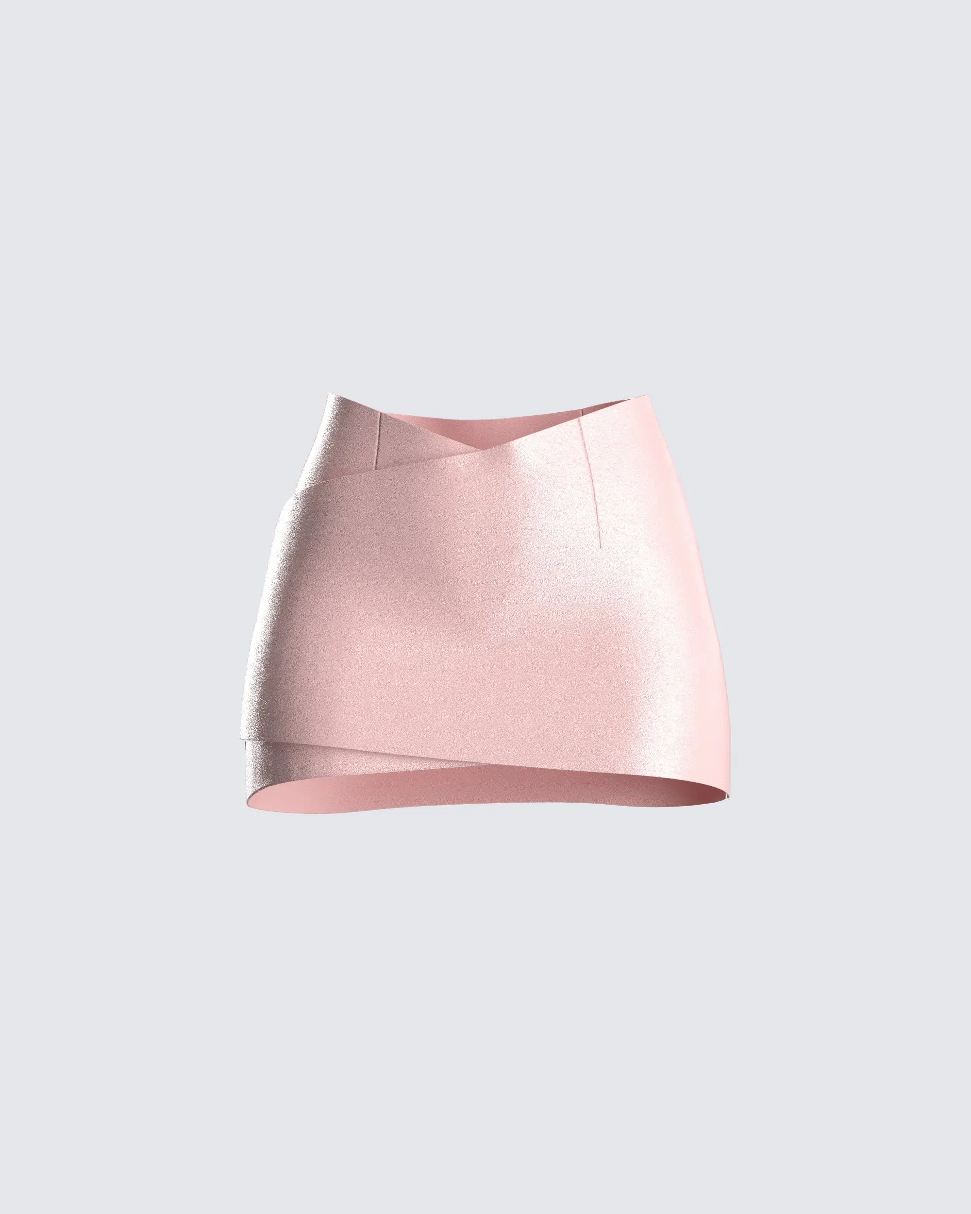 Women's Blush Pink Vegan Leather Mini Skirt - Fitted, Asymmetric Bottom, Side Pockets for Night Out, Clubwear
