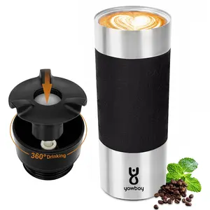 Yawbay  Christmas  Gift 17oz Professional Travel Mug 360° Spill-Proof Lid Mil-Spec Double Wall Vacuum Insulation 12H Hot 18H Cold Retention Stainless Steel Tumbler for Coffee Tea Office Commute Essentials Silent-Grip Base Black Drinkware Flasks