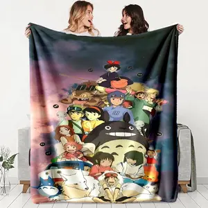 Ghibli Studio Classic Anime Character Art Blanket, Soft Flannel Throw for Bed Sofa Office Camping Travel, Perfect Fall Winter Gift