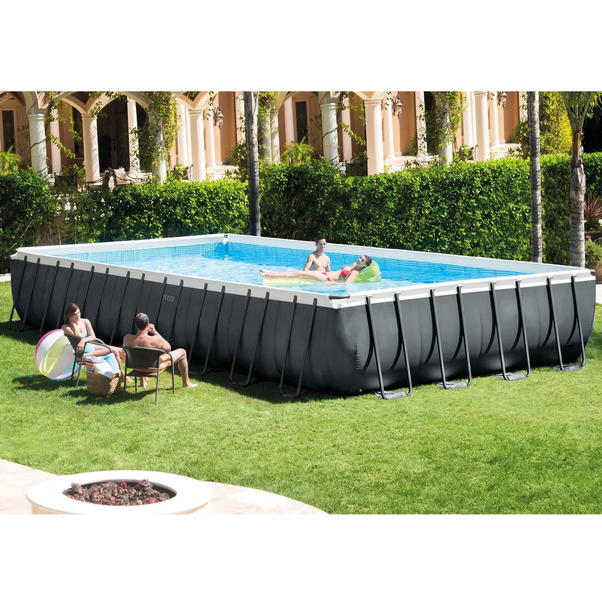 Intex 26367EH 24ft x 12ft x 52in Ultra XTR Frame Rectangular Swimming Pool Set w/ Sand Filter Pump, Ladder, Ground Cloth, Cover and Robot Vacuum