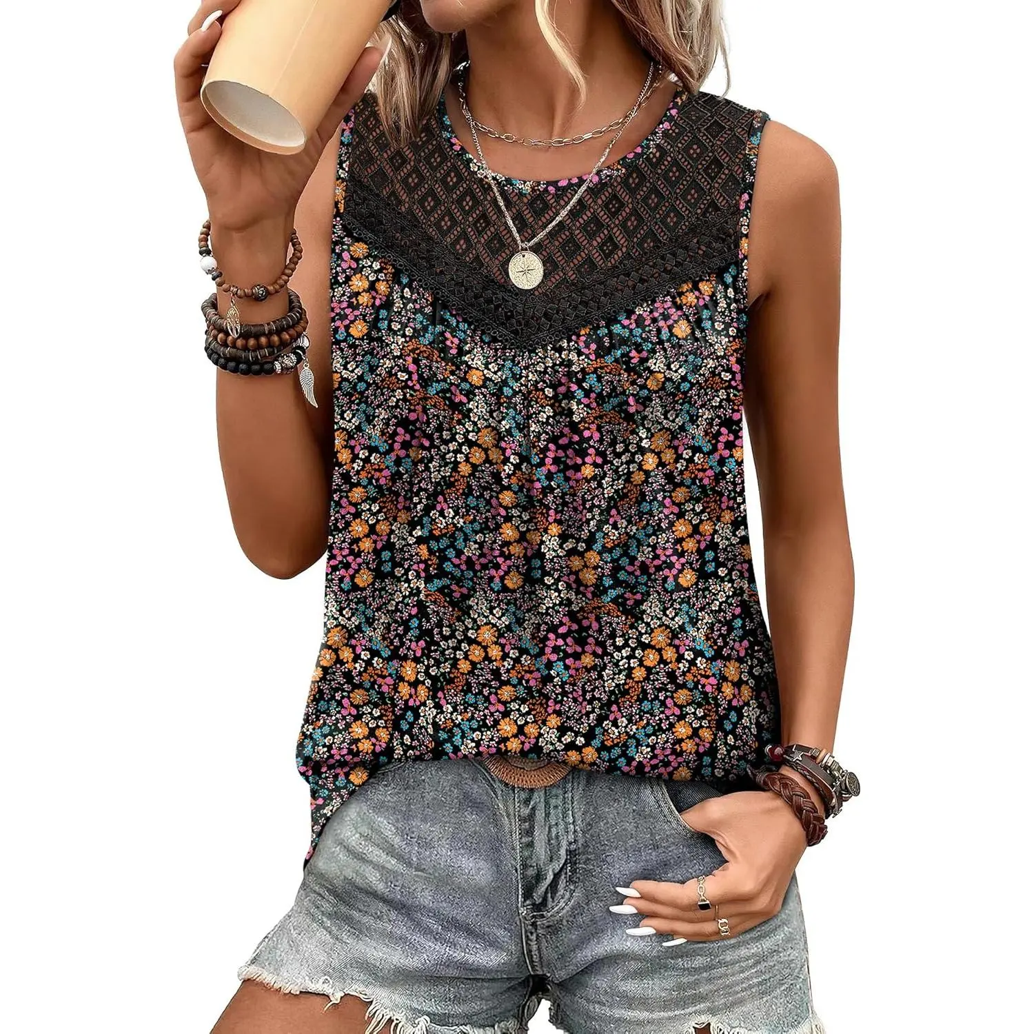 XIEERDUO Womens Tank Tops Sleeveless Lace Crochet Boho Tops Loose Fit Pleated Tunics Crewneck Summer Vacation Outfits Flowy XIEERDUO Womens Tank Tops Sleeveless Lace Crochet Boho Tops Loose Fit Pleated Tunics Crewneck Summer Vacation Outfits Flowy