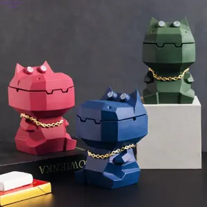 Geometric Hippo Ashtray with Lid - Premium, Windproof, Portable Cartoon Animal Smoking Accessory, Desktop Home Decoration for Living Room & Office, Instagram-Aesthetic Accent