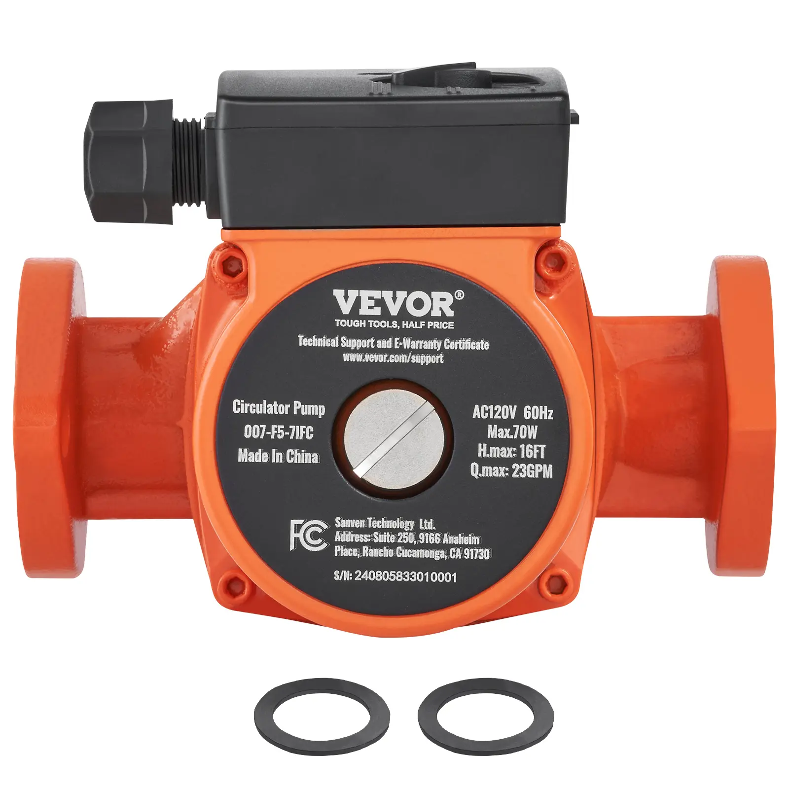 【DealsForYouDays】VEVOR 007-F5-7IFC Hot Water Recirculating Pump, 110V, 70W 23 GPM Hot Water Circulation Pump, 1" NPT Flange 3-Speed Circulator Pump, Quiet Operation Circulator Pump for Home Water Heater System