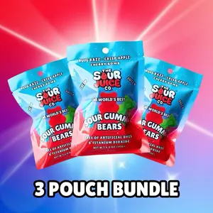 Halal Sour Gummy Bears Trio Pack — 3 Mixed Pouches (Cherry Bomb, Blue Razz, Crisp Apple)