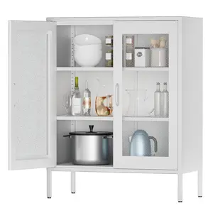 White Metal Cabinet,Metal Cabinets with 2 Mesh Doors and Shelves,Small White Locker Organizer,Kitchen Pantry Storage Cabinets for Home,Sideboard,Living Room,Office(40" H)