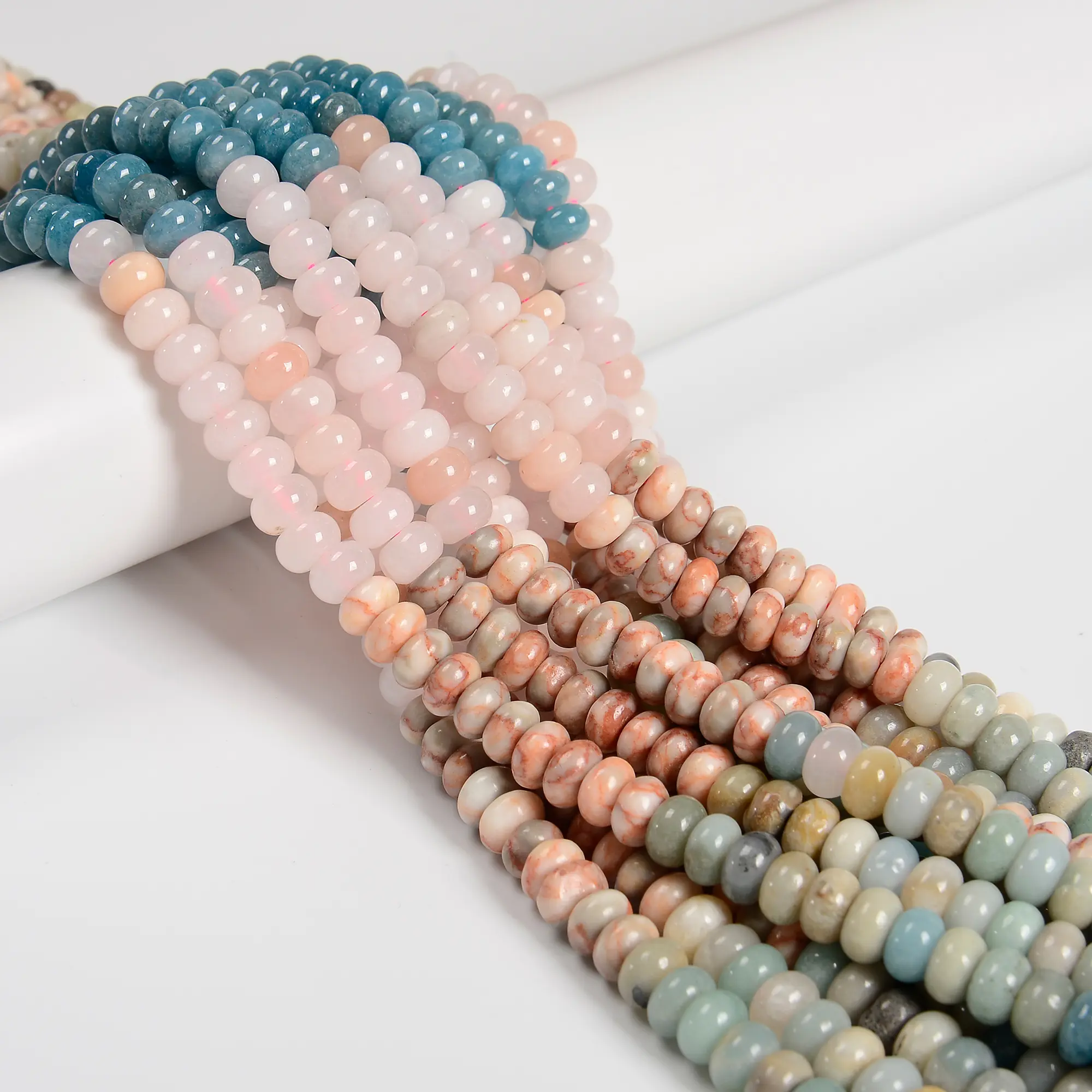 02-Multi-color Gemstone Smooth Rondelle Beads Size 5x8mm 15.5'' Strand