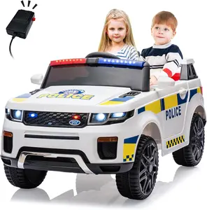 【Christmas Gift】White 12V Kids Ride On Police Car With Sirens Flashing Lights Remote Control Usb Music Spring Suspension And Retractable Handle For Toddlers White