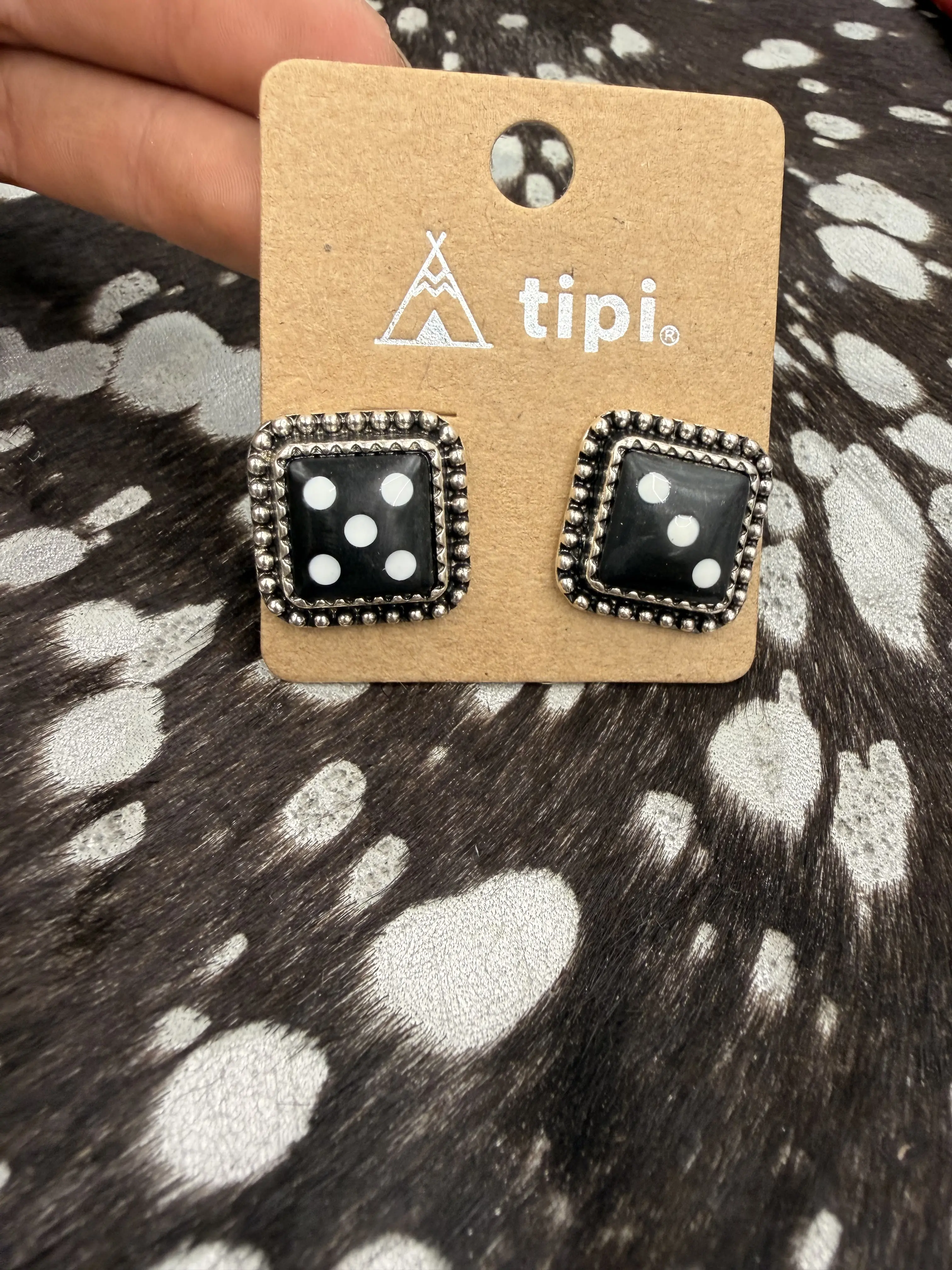Black dice earrings