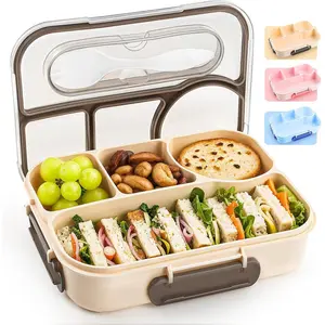 Adult Bento Box Lunch Container 4 Compartments Drop-Proof Dishwasher Safe BPA-Free (Khaki)