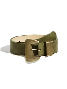 1pc Olive Women's PU Faux Leather Belt, Y2K Accessories with Vintage Irregular Copper Buckle, Perfect for Dresses, Casual, Parties, and Daily Wear