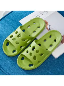 1 pair of hollow perforated water-draining non-slip bathroom slippers for indoor home use, men's anti-slip, odor-resistant, and noiseless sandals