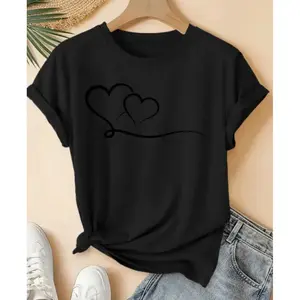 Essential Clean Fit Tee 2026 Unisex Boxy Heavyweight Two Hearts Graphic Top Simple Line Art Shirt Daily Wear for Men and Women M to 5XL # funny meme t-shirt