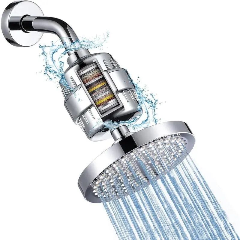 High Pressure Filtered Shower Head Set 6 Inch Rain Shower Filter for Hard Water Universal Round 20 Stage Filtration Removes Impurities for Rejuvenated Skin