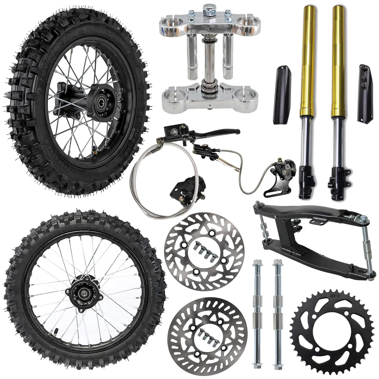 14" 12" Pit Bike Wheel 60/100-14 80/100-12 Tire + 735mm Upside Down Front Forks + Swingarm for Pit Pro Dirt Bike Offroad Motorcycle Scooter KLX SSR110 XR50