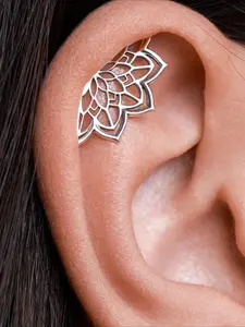 1Pc Boho Helix Earring, Geometric Mandala Lotus Flower Hidden Helix, Piercing, Cartilage Bohemian Silvery Spiritual Jewelry, Dailygift, Available All Season,   Music Festival，Unique Gift, Ear Cuffs, Ear Hook Design