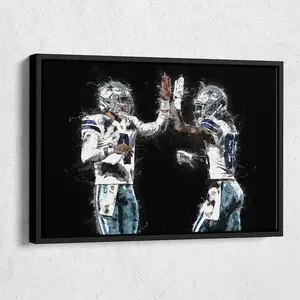 Dak Prescott & CeeDee Lamb Poster - Dallas Cowboys Football Wall Art, Man Cave Decor, Watercolor Style Poster [UNFRAMED - PRINT ONLY]