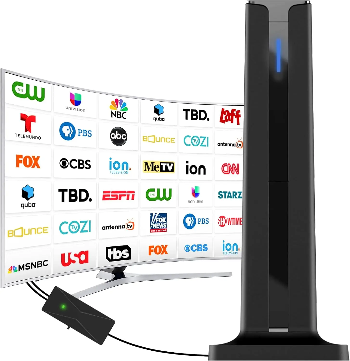 [USA Stock] - Digital TV Antenna for Smart TV Indoor,2025 TV Antenna with Stick Base, 360°&Long Range Reception HDTV Antenna for Local Channels, Easy Installation Antennas for TVs Without Cable (7.0 in)