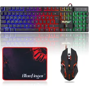RGB Gaming Keyboard and Mouse Combo Wired USB Backlit Mechanical Feel LED Illuminated Set for PC Laptop Computer Gamers Typing Work Office Home