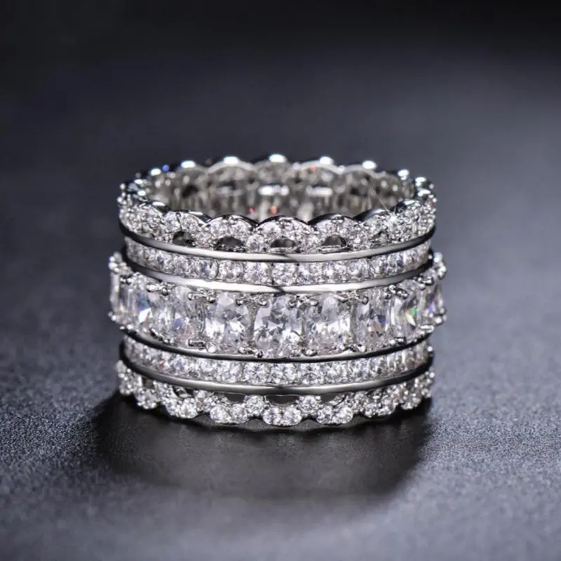 Women's Elegant Glittering Glamorous Princess-Style Layered Teardrop Ring Sets, Full CZ Zirconia Stackable Promise Band, Bridal Eternity CZ Wedding Band, Anniversary Costume Jewelry