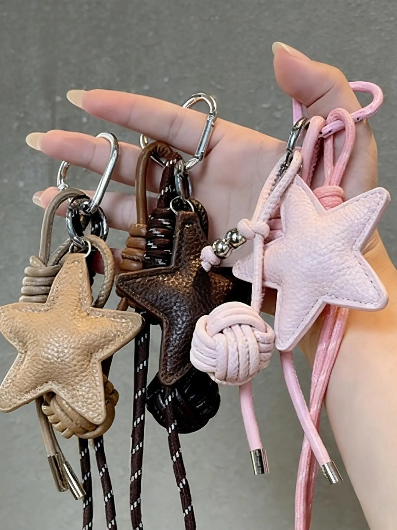 Pu Pentagram Pendant, Minimalistic Ins-Style Texture With Woven Cord, Metal Clasp, Bag Charm/Keychain, Bag Accessories Charms, Bag Decoration, Suitable For Commuter Bags, Stylish Backpack Charm, Charms For Bags