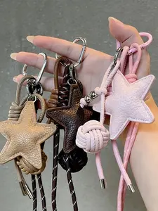 Pu Pentagram Pendant, Minimalistic Ins-Style Texture With Woven Cord, Metal Clasp, Niche Trendy Style Bag Charm/Keychain, Suitable For Commuter Bags, For Daily Commuting And Outfit Accessorizing, Stylish Backpack Charm, Charms For Bags