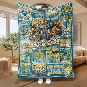 Jacksonville Football Team Pattern Slogan Print Blanket, Soft Comfortable Throw Blanket, Warm Napping Blanket for Home Office Travel Camping