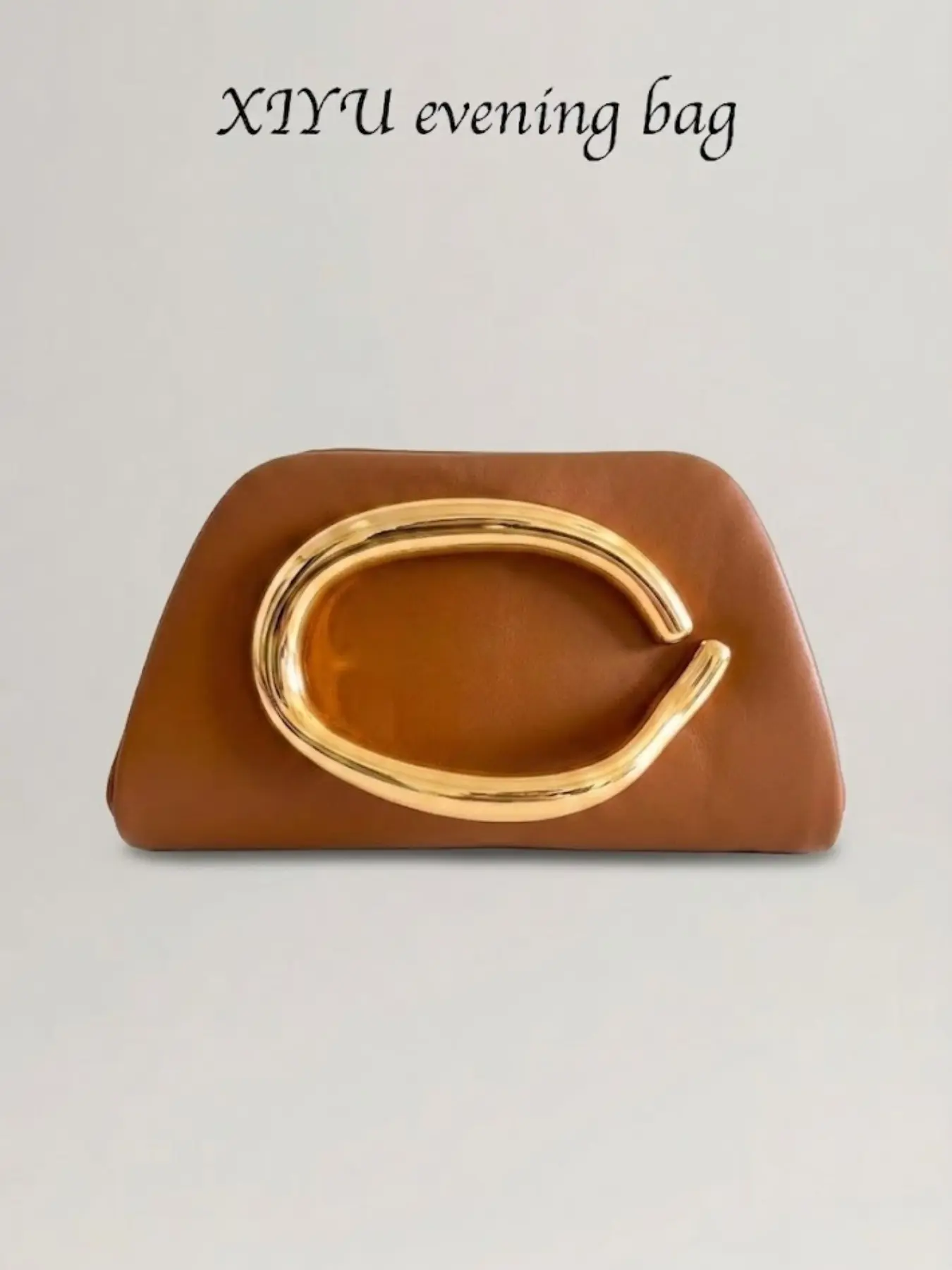 Caramel Evening Clutch Bag for Women, Chic Statement Purse with C Hardware, Perfect for Parties & Weddings