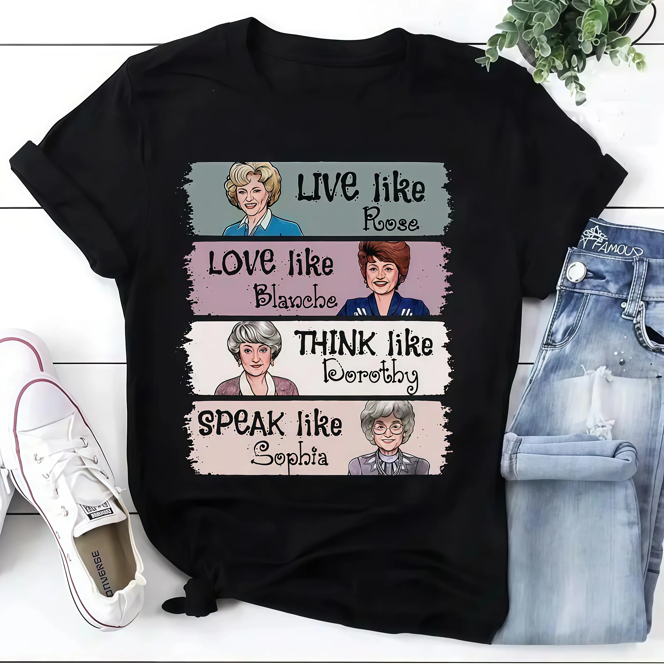 Men's Comfortable Essential Short-Sleeve Graphic T-Shirt, The Golden Girls "Live Like Rose Love Like Blanche Think Like Dorothy Speak Like Sophia" Quote Print Crew Neck, 1-Piece Casual Cotton Gift for Fans
