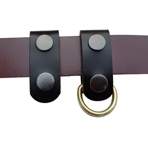 MEEBOY Heavy Duty Belt Loop Keepers (2-Pack) - Unisex First-Layer Full-Grain Cowhide Leather, Solid Brass D-Buckle, Copper Fixings, Waterproof Test Keyring Loop Keychain for Belts