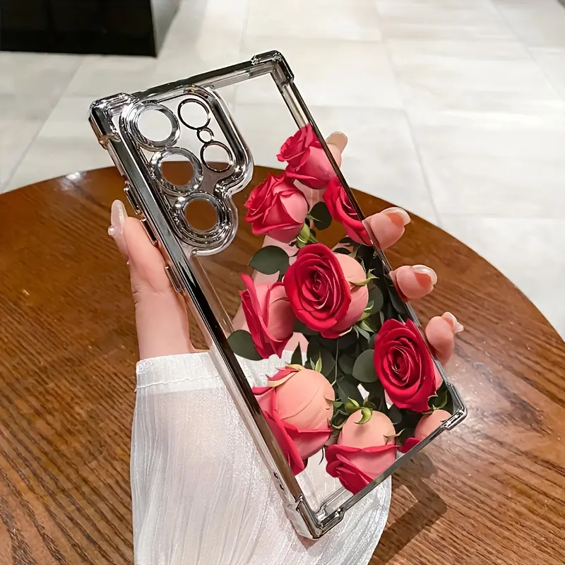 Rose Suitable for SamSung for Galaxy S24 Ultra/S23/S22/S21/A73/A55/for Galaxy Note 20 Ultra/Note 10+series phone cases, shock-absorbing, anti-slip, lightweight, new creative all-inclusive protective case soft shell Protection Protector
