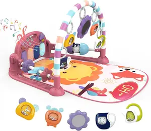 dearlomum Baby Play Mat Pink Lion Design with 5 Sensory Toys Music Lights for Newborns 0-36 Months Multifunction Durable Activity Mat Playpen Seat