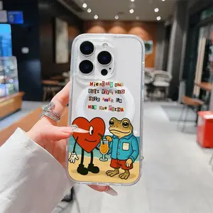 Frog and Heart Life Quote pattern phone case,acrylic transparent magnetic soft case,suitable for iPhone 17 Pro Max 16 15 14 13 12 11