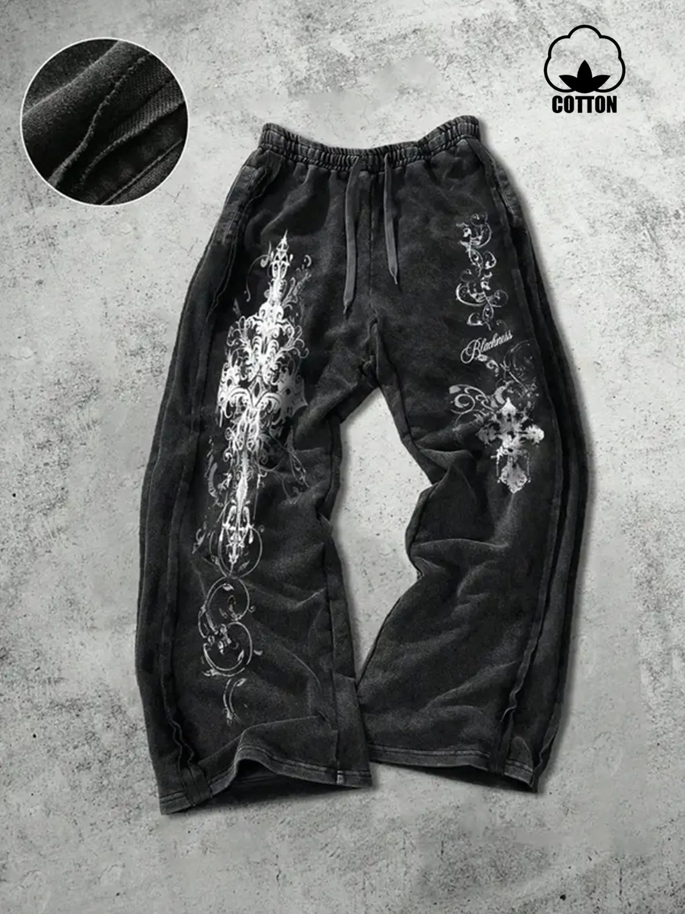 Y2K Cyber Grunge Baggy Sweatpants Casual Fashion Loose for Men Women Chrome Cross Graphic Print Wide Leg Streetwear Trousers Oversized Gothic Hip Hop Joggers for Daily Rave Party Outfit Casual Loose Comfy