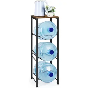 Water Bottle Holder 5 Gallon Water Cooler Jug Rack 3-Tiers Water Bottle Organizer with Storage Shelves for Kitchen Living Room Office, Rustic Brown