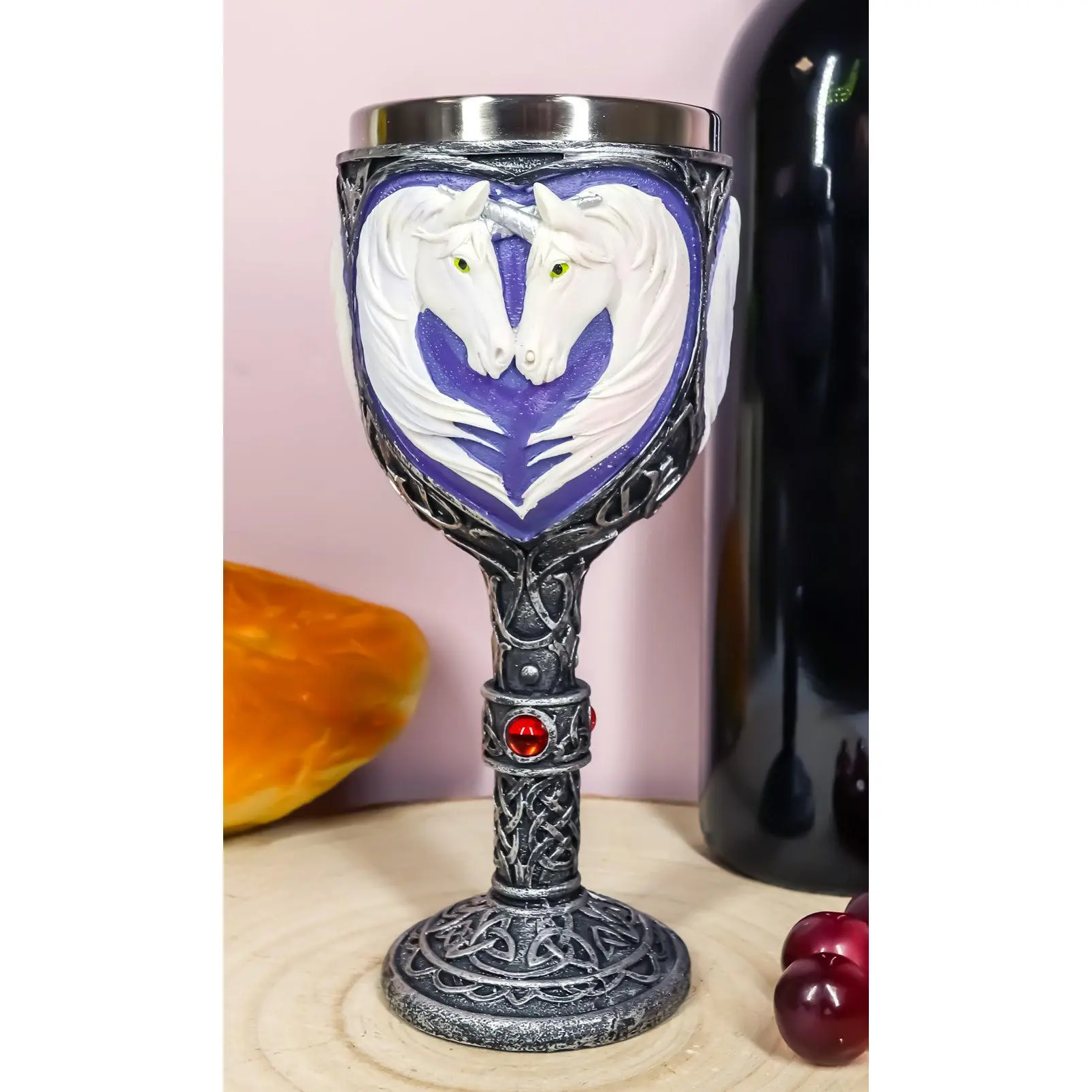Ebros Everlasting Love Heart-Shaped Unicorn Valentine's Couple Wine Goblet Cup, 7.25"H Kitchen Drinkware, Heart Shape
