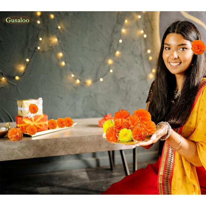 Marigold Flower Banners 250pcs Mexican Decor Kit Artificial Marigold Flowers for Day of The Dead Diwali Home DIY Party Papel Picado Ofrenda Decoration For Altar Halloween Dia De Los Muertos Colorful