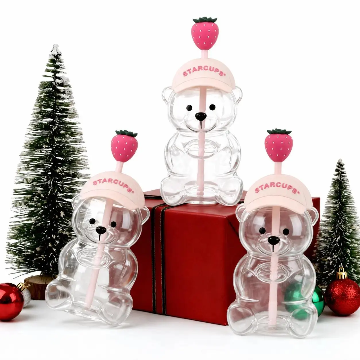 2026 New Cute Beaar Glass Tumbler with Bear Lid & Strawberry Straw, Holiday Teddy Bear Cup,20oz Reusable Aesthetic Teddy Bear Cup for Iced Coffee, Boba Milk Tea, Matcha, Juice, Smoothies & Cold Drinks, Dishwasher Safe