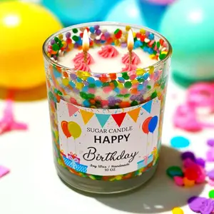 Sugar Candle Happy Birthday Candle - Handmade Soy Wax Non Toxic Vegan Sugar Plum Punch Scented Home Decor