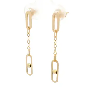 14k Double Cable & Moon Bead Dangle Earrings with Push Back